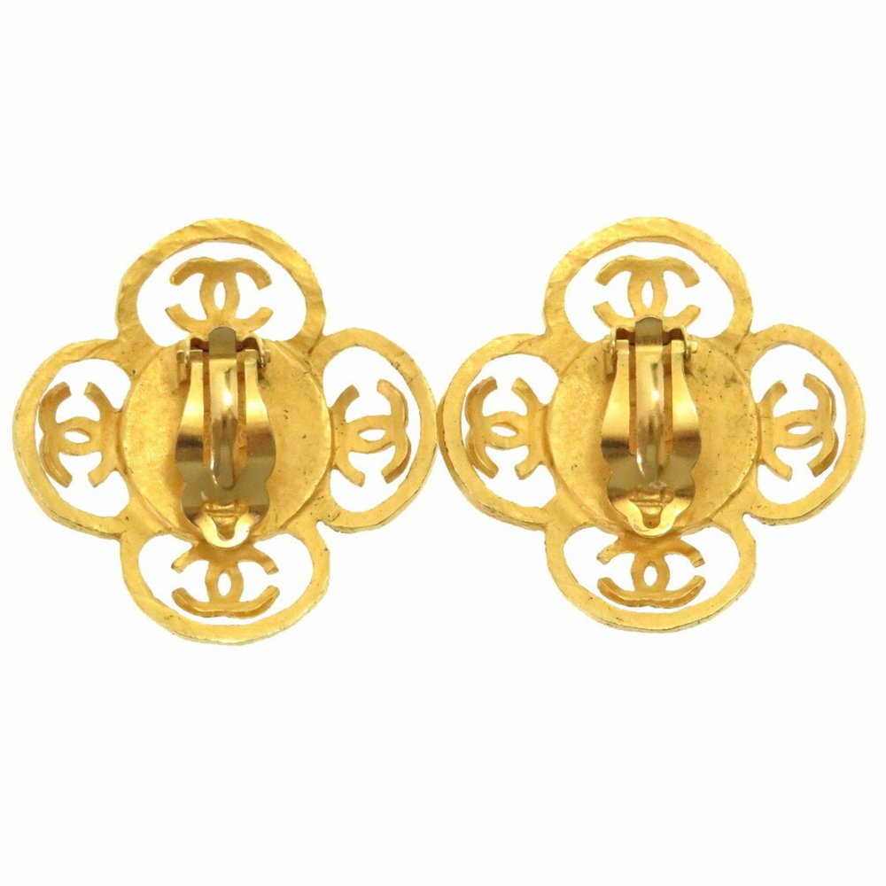 Chanel Color Stone Clover 95P Blue Gold Earrings 0761 CHANEL - Picture 2 of 4